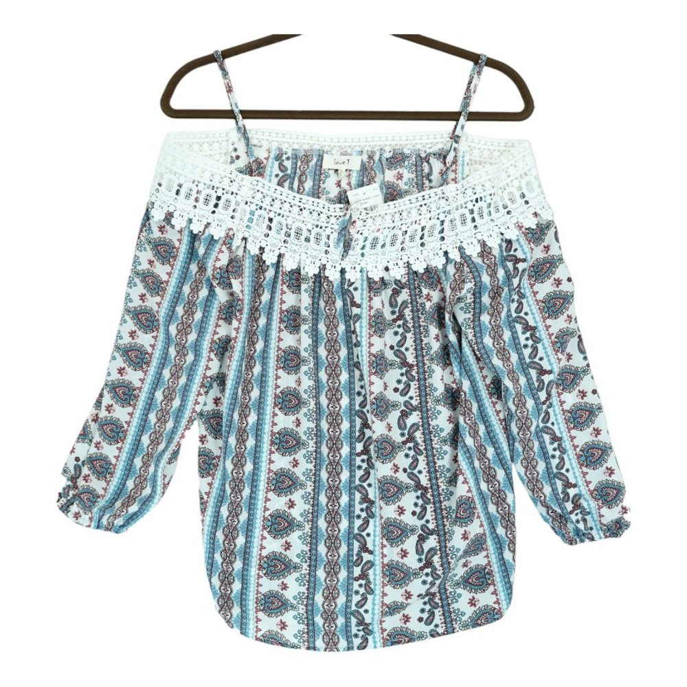 NWT Love J Off Shoulder Floral/Paisley Blouse‎ Womens Size M Crochet